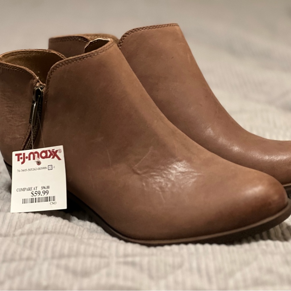 Lucky Brand Brown Leather Heel Ankle Booties Boots LP Burklee